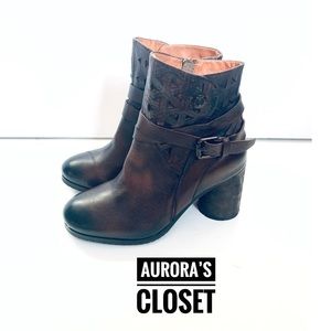 L'Artiste 5.5 Brown Boot Madonna Ankle Round Toe Buckle Laser Cut Out